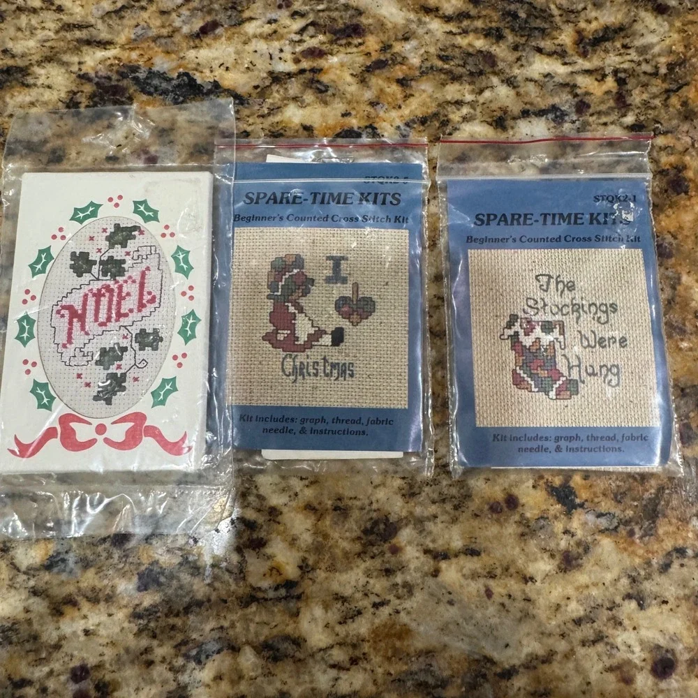 Vintage Christmas Counted Cross Stitch Kit Lot Spare-Time Kits Noel Stocking 3pc